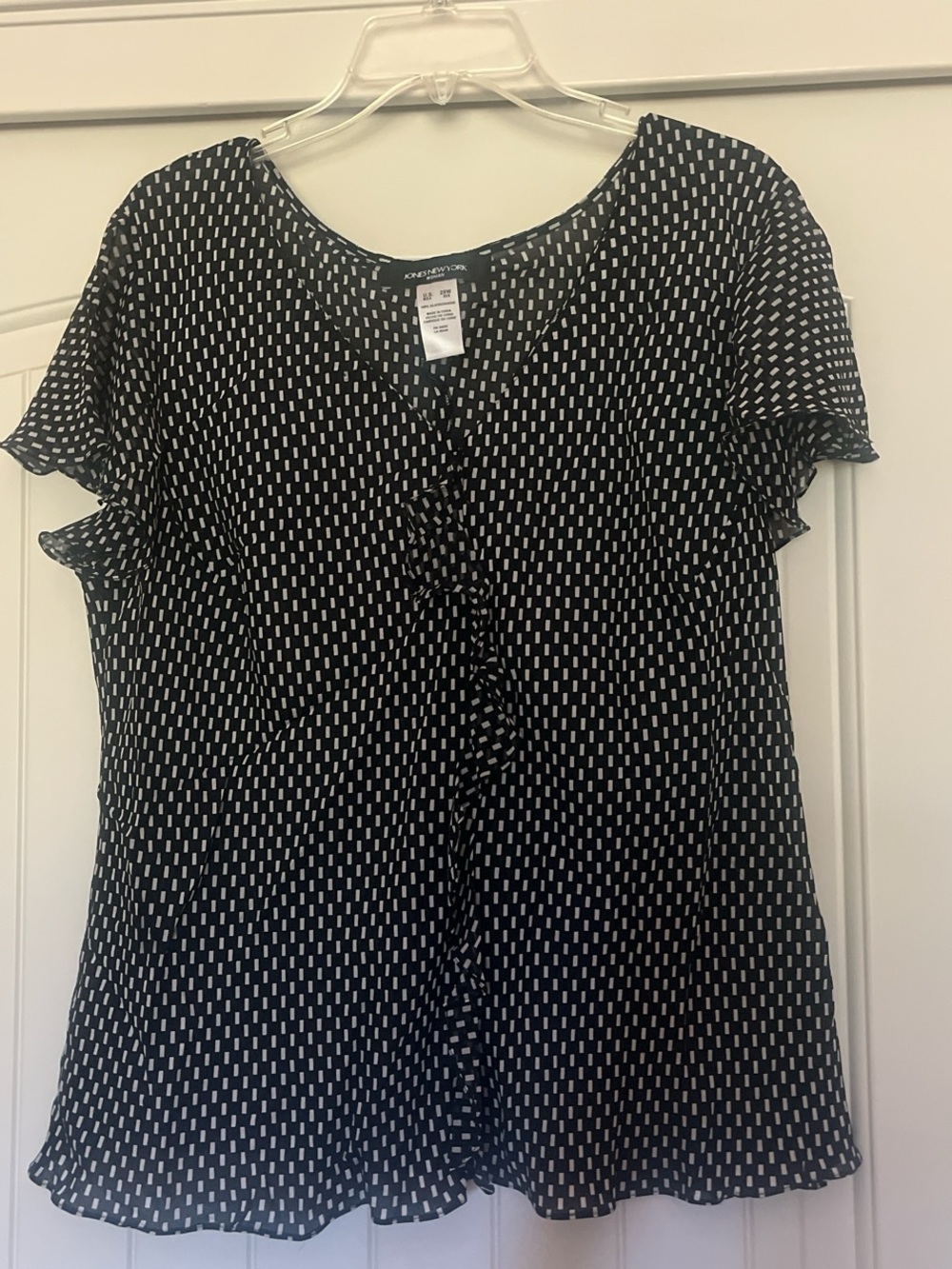 Jones New York Black Blouse with White Dash Print